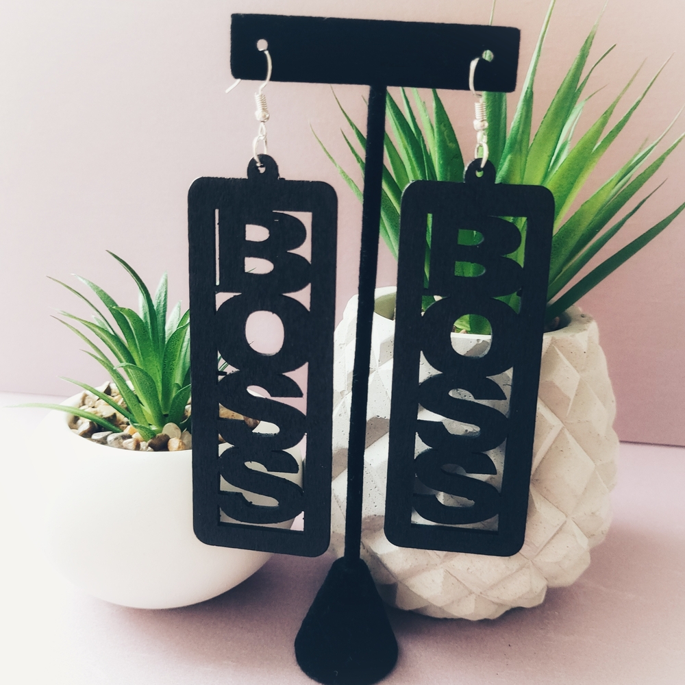 NWOT Black 'BOSS' Earrings